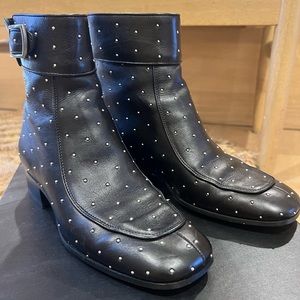 SAINT LAURENT | YSL Black Studded Leather Ankle Boots